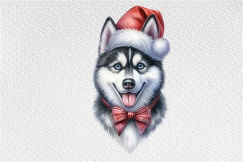 Watercolor Christmas Husky Dog Clipart Graphic by Design Store ...