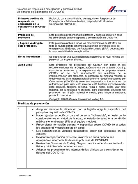 CEMEX-COVID-19 Protocolo de Respuesta A Emergencias y Primeros Auxilios