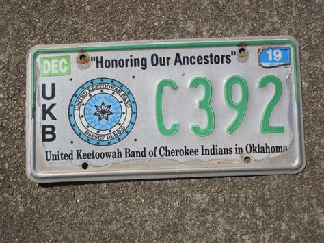 Oklahoma United Keetoowah Band Of Cherokee Indian Tribe License Plate