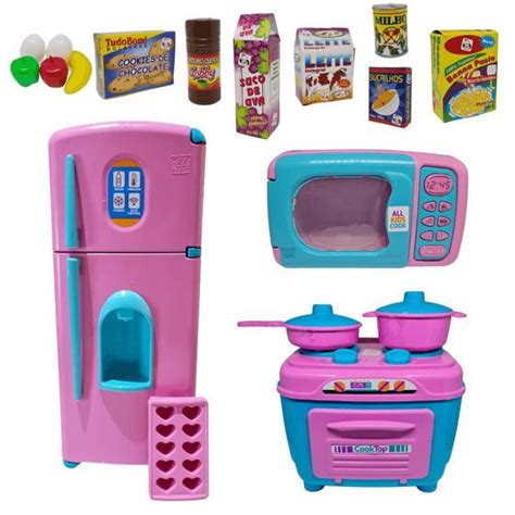 KIT Cozinha de Brinquedo Infantil Completa 19pcs Geladeira Fogão