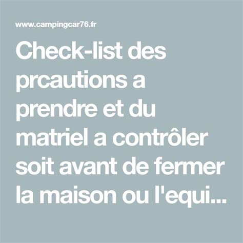 Check List Des Prcautions A Prendre Et Du Matriel A Contr Ler Soit