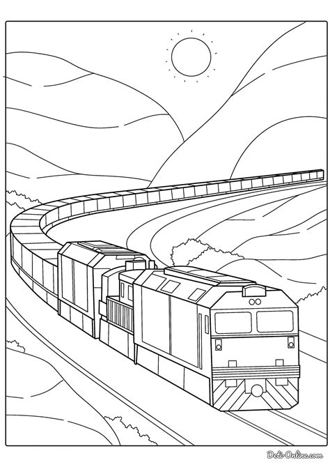 Раскраска Длинный грузовой поезд распечатать раскраски для детей