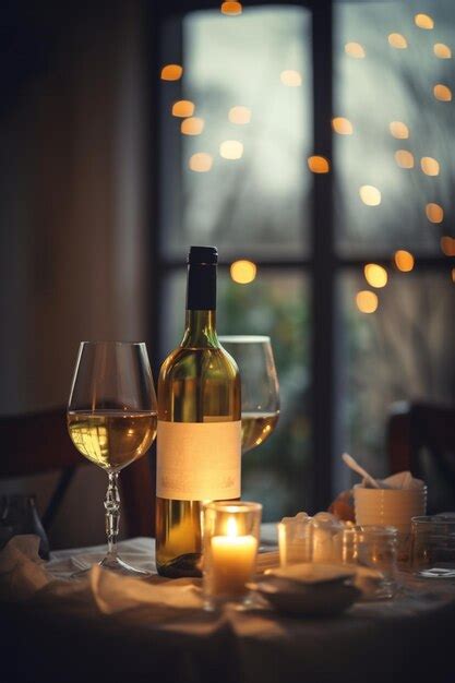 Premium Ai Image A Bottle Of Wine And Two Glasses Of Wine Sit On A Table With A Candle Lit In