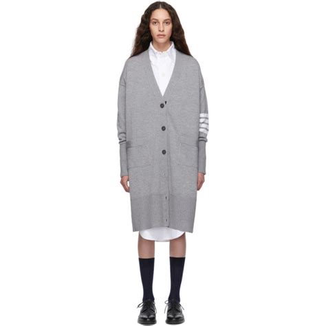 Thom Browne Grey Bar Exaggerated Cardigan Thom Browne