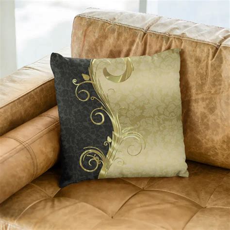 Elegant Black Damasks Gold Swirls Throw Pillow Zazzle