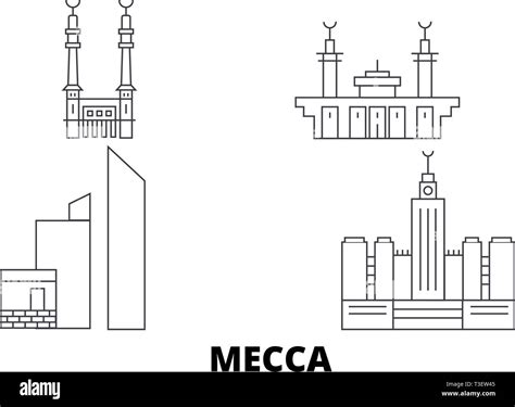 Saudi Arabia, Mecca line travel skyline set. Saudi Arabia, Mecca ...