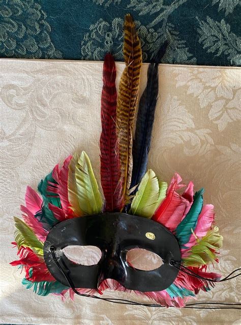 Mardi Gras Masquerade Feathered Eye Mask Multicolored Gem