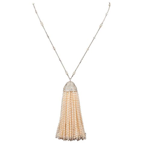 Important Pearl And Diamond Tassel Necklace At 1stdibs