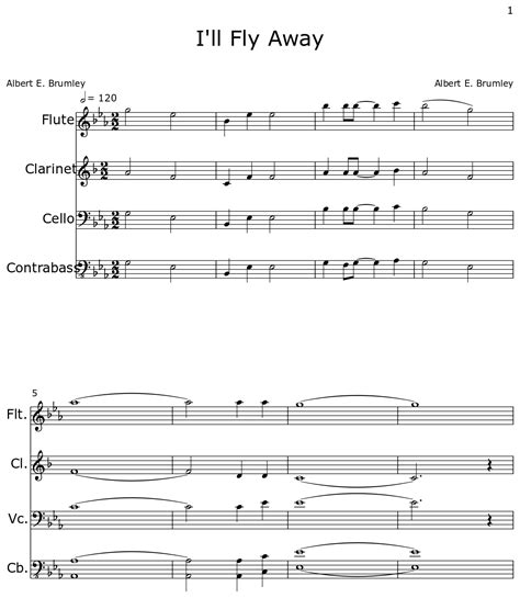 I Ll Fly Away Sheet Music For Flute Clarinet Cello Contrabass