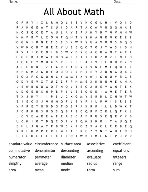 All About Math Word Search Wordmint