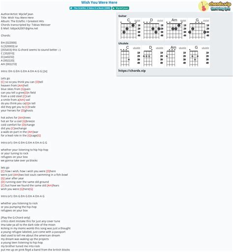 Chord Wish You Were Here Wyclef Jean Tab Song Lyric Sheet