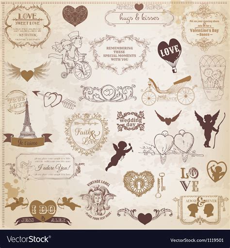 Vintage love valentine day design elements Vector Image