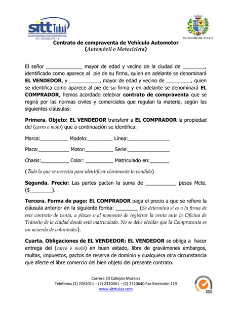 Ejemplo De Un Contrato De Compraventa De Un Automovil Ejemplo