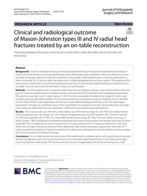 Pdf Clinical And Radiological Outcome Of Mason Johnston Types Iii And