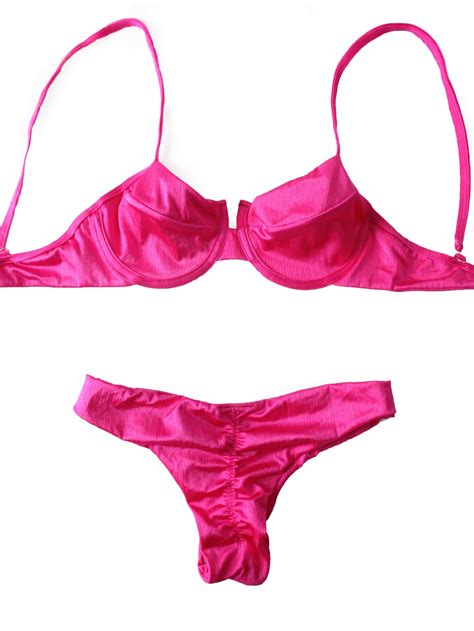Scrunch Bikini Retro Shine Pink Set Top Bottom Bella Art