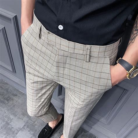 Pantalones De Traje A Cuadros Para Hombre Pantal N Informal De