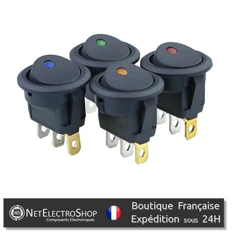 Interrupteur à Bascule Rond 23mm Voyant Led KCD1 12V 3 pins On Off