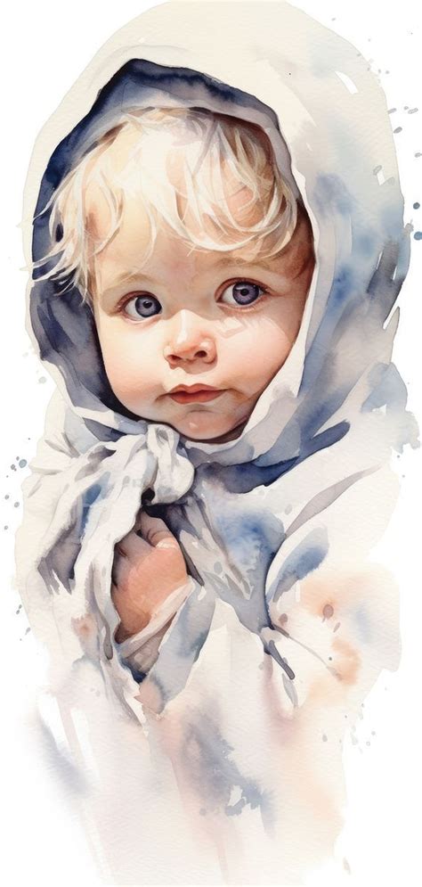 A Watercolor Painting Of A Baby Wearing A Hoodie