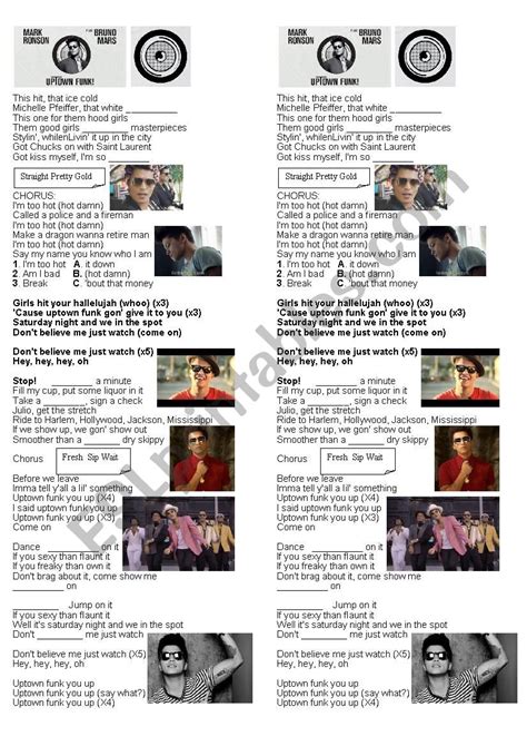 Lyric Uptown Funk By Bruno Mars - ESL worksheet by salvadorhh96