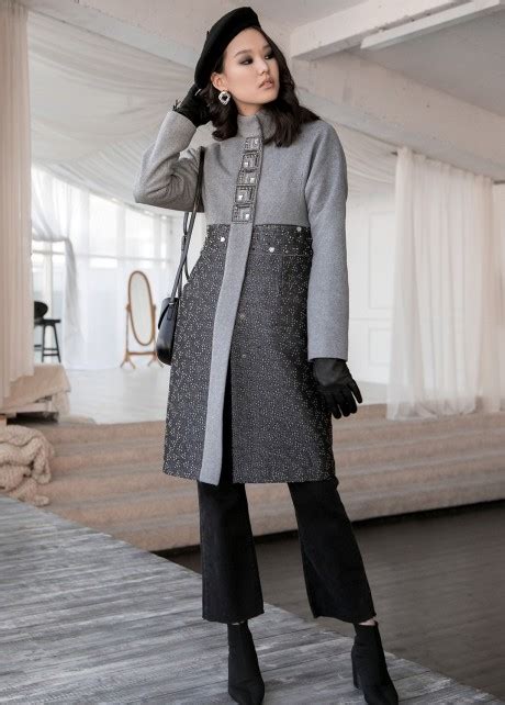 Эффектное пальто из шерсти и жаккарда Дольче Вита | Танго Мехов