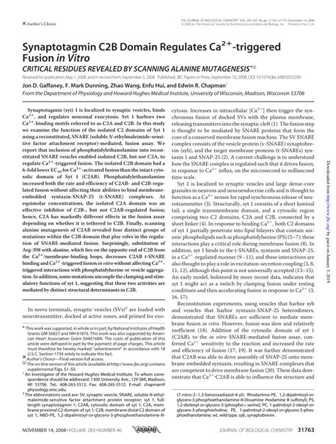 PDF Synaptotagmin C2B Domain Regulates Ca2 Triggered Fusion In Vitro