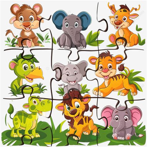 Jigsaw Puzzle Game With Cartoon Wild Animal Characters, Puzzle, Jigsaw ...