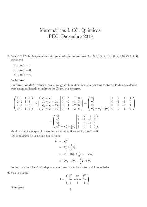 Sol PEC 1 2019 Es la solución de una PEC Matem aticas I CC Qu