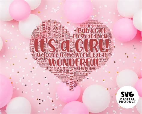 Baby Girl Word Cloud Svg Lettering Sign New Baby Pink Word Art