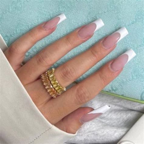 Amazon Hkanlre Square Long Press On Nails French Fake Nails Nude Full Cover Xl False Nails