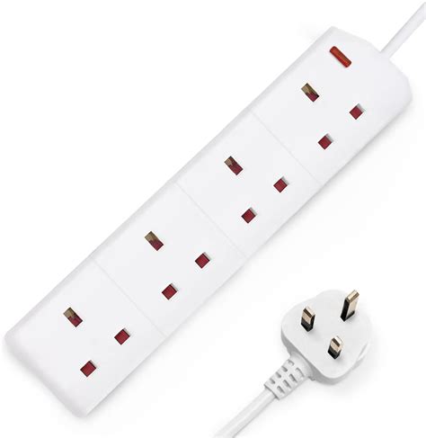 DESIRETECH White Electric Extension Lead 4 Gang 2 Metre 2m Long Cable