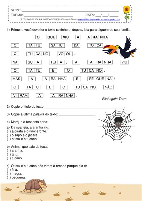 Atividades Para Educadores Texto O Que Viu A Aranha De Elis Ngela Terra