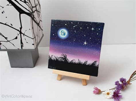 Night Sky Painting Starry Sky Full Moon Oil Painting on Canvas - Etsy