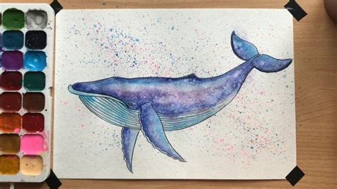 Watercolor Blue Whale Drawing