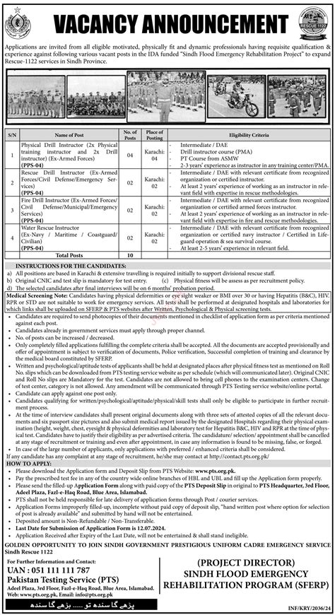 Positions Available At Sindh Emergency Rescue Service Job