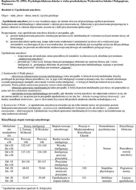 Bogdanowicz M 1991 Psychologia Kliniczna Dziecka W Wieku