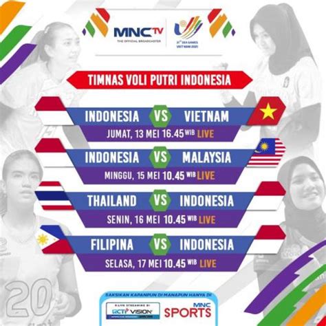 Jadwal Siaran Langsung Timnas Voli Putra dan Putri Indonesia di SEA ...