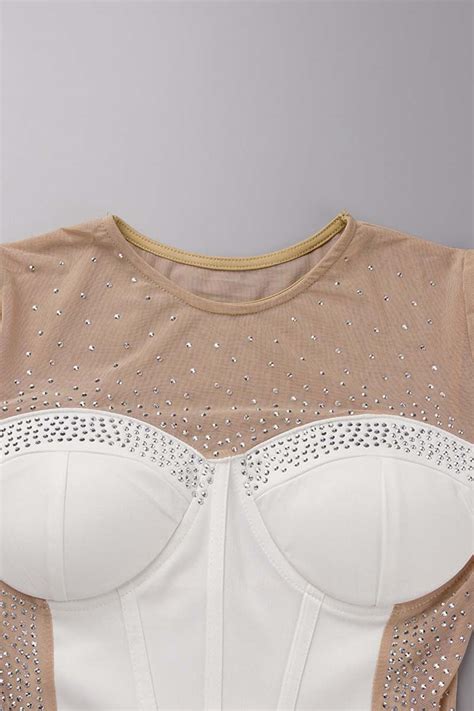 Wholesale Black Sexy Patchwork Hot Drilling See Through O Neck Long Sleeve Dresses K66417 2 Online