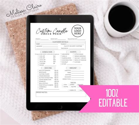 Editable Candle Order Form Template Custom Candle Form Order Etsy Canada