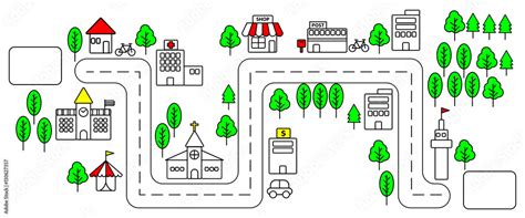 Horizontal view of Simple line urban town map with color in flat design ...