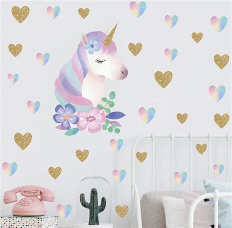 Muursticker Unicorn Eenhoorn En Hartjes Meisjeskamer Babykamer