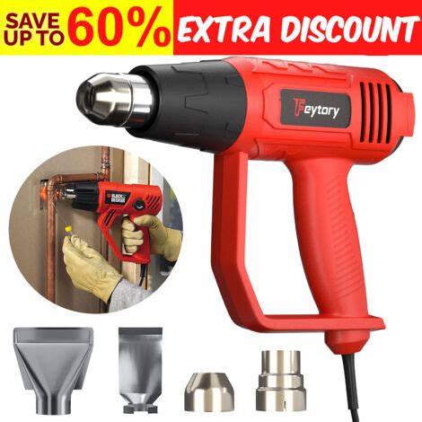 W Heat Gun Hot Air Wind Blower Dual Temperature Nozzles Power Heater Gun