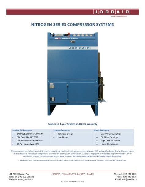 Nitrogen Series Brochure Jordair Compressors Inc