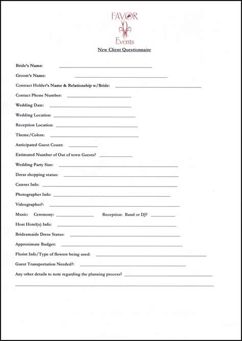 Wedding Questionnaire Template