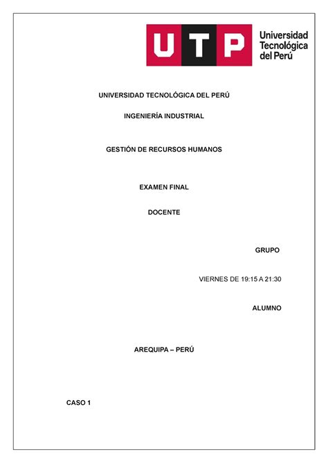 Examen Final Gesti N De Recursos Humanos Universidad Tecnol Gica Del