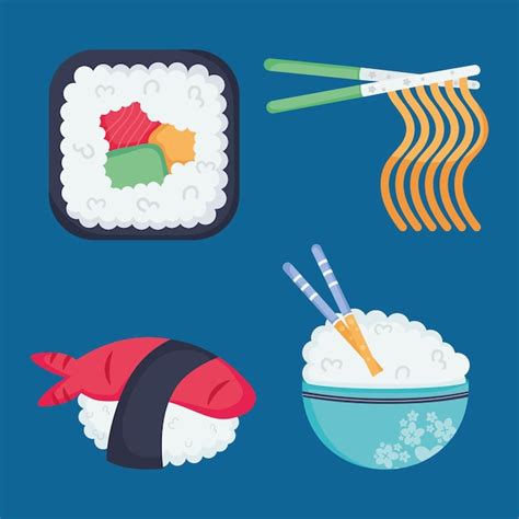 Conjunto De Iconos De Comida Japonesa Vector Gratis