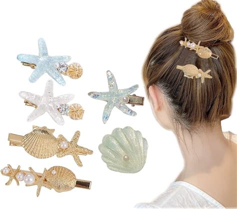 Shell Pearl Starfish Hair Clip Set For Women Girls Sea Star Hair Pins