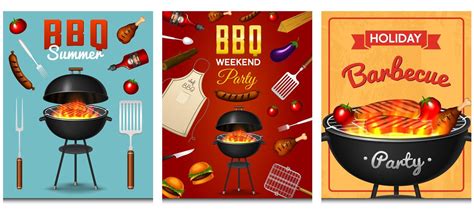 Premium Vector Barbecue Grill Elements Set Isolated On Red Background Bbq Party Poster Summer