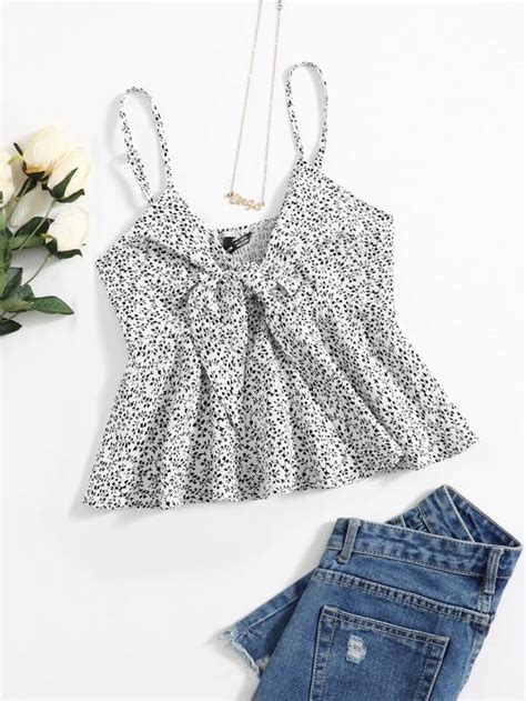 SHEIN WYWH Ditsy Floral Self Tie Cami Peplum Top SHEIN USA