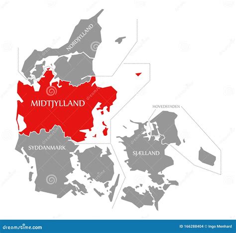 Midtjylland Red Highlighted in Map of Denmark Stock Illustration