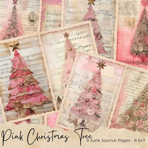 Pink Christmas Tree Junk Journal Page Vintage Merry Christmas Junk